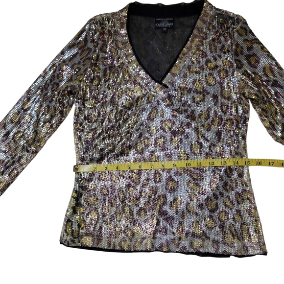 Oleg Cassini Platinum Collection Sequined Animal Print Top. Size XS. - Picture 3 of 12